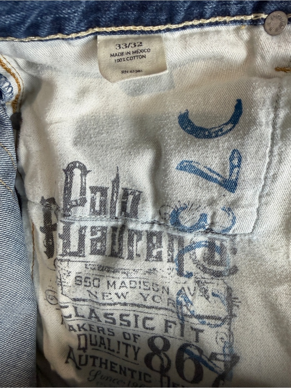 Polo Ralph Lauren Jeans 867 Classic Fit Blue Denim Mens 33x32 Vintage Style - Picture 6 of 8